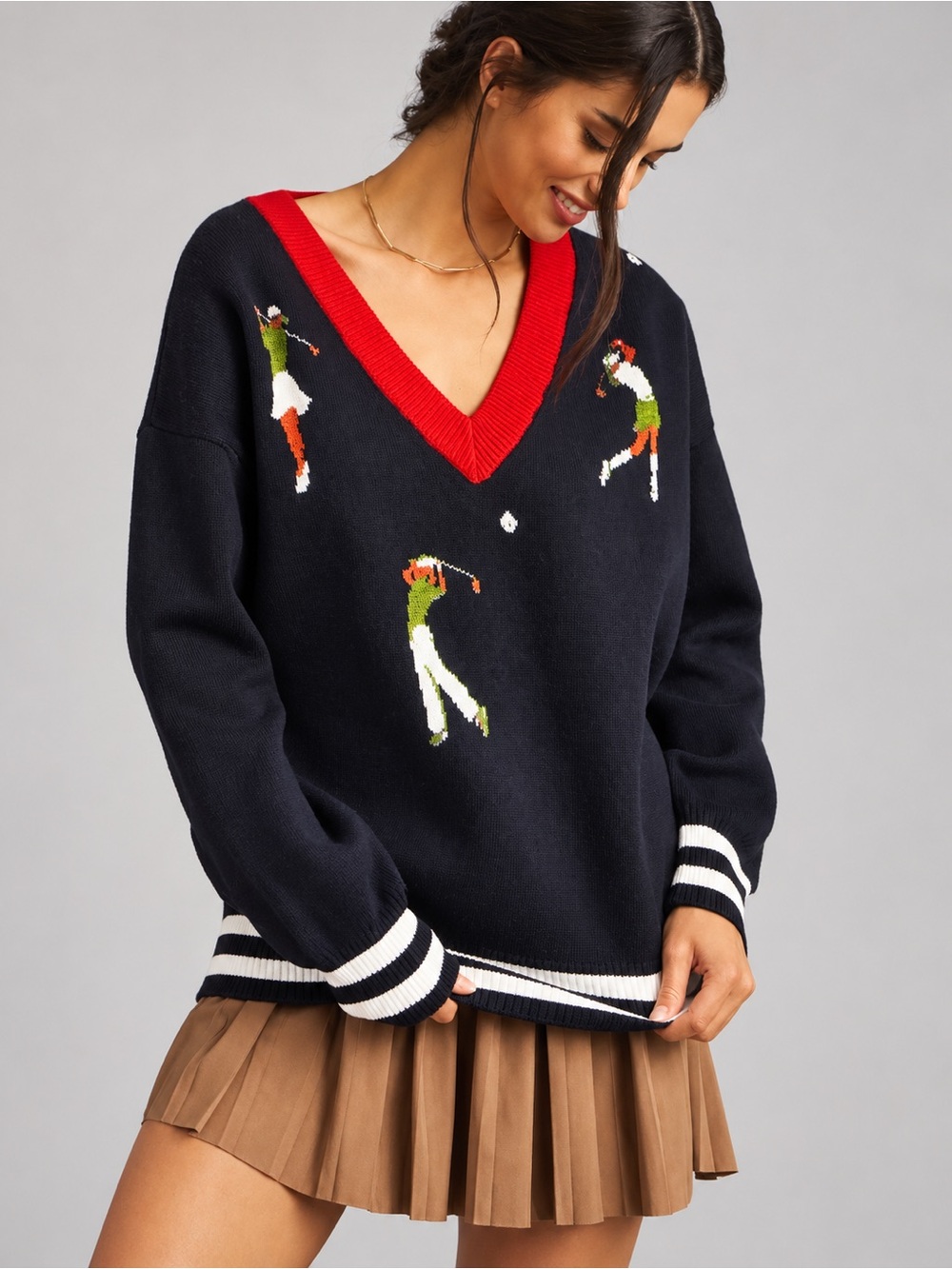 New! Anthropologie Daily Practice Navy V-Neck Golf Sweater Oversized Sz S Pet